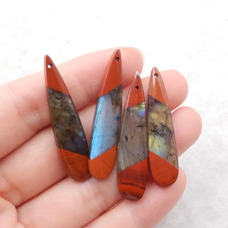 4Pcs Natural Stone Red River Jasper,Labradorite Fashion Gemstone Handmade Necklace Accessories Pendant Bead 40x9x4mm 11g