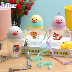350ml Cute Duck Baby Feeding Cup with a Straw BPA Free Children Learn Feeding Drinking Handle Kids Water Bottles Training Cup
