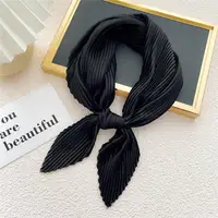 Women'S Pleated Print Silk Scarf  Satin Spring Summer Scarves 70*70cm Square Neckerchief Solid Color Headscarf Decorative 1