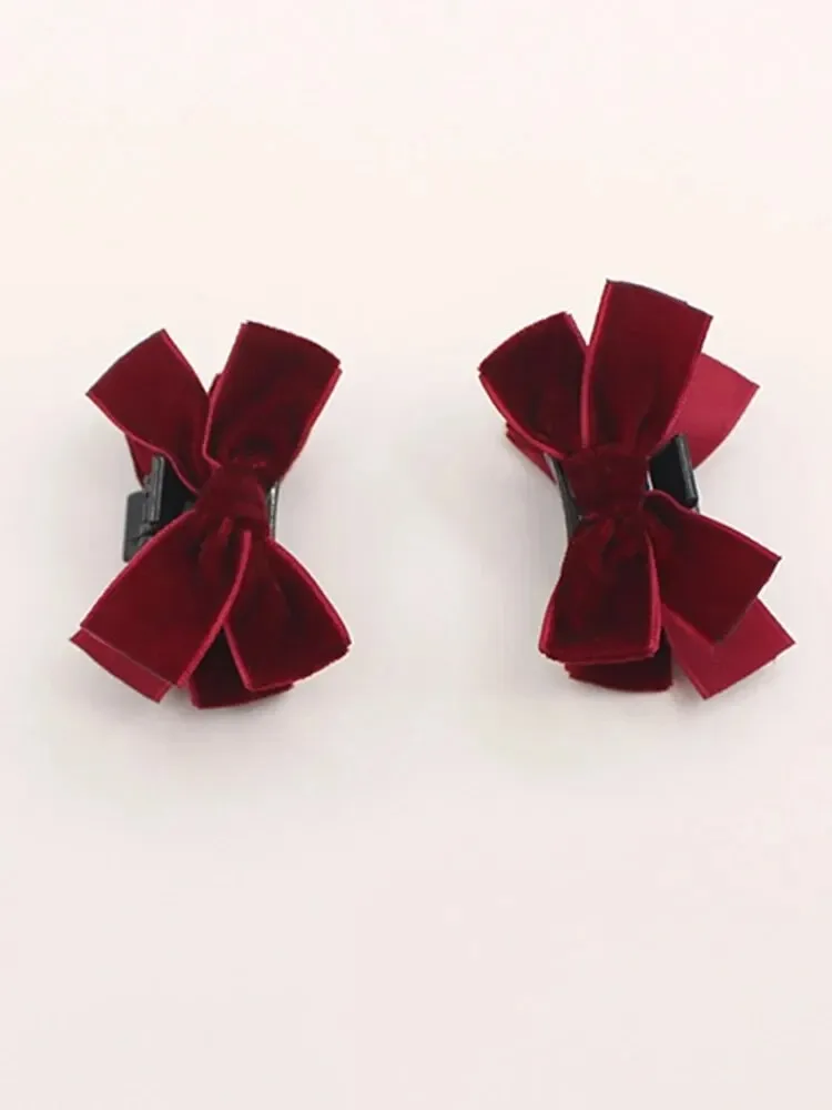 2pcs Black Bow Small Grab Clip Women's Autumn And Winter Vintage Velvet Bangle Clip Hair Style Princess Hair Headwear hair clips