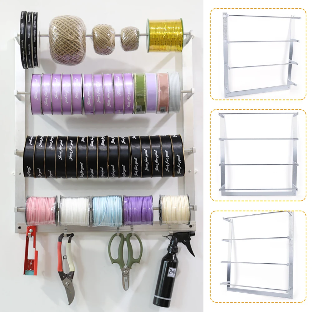 

Wall Mount Ribbons Roll Storage Rack Ribbon Organizer Wire Spool Rack 4 Rods Wire Spool Rack Thread Holder Organizer