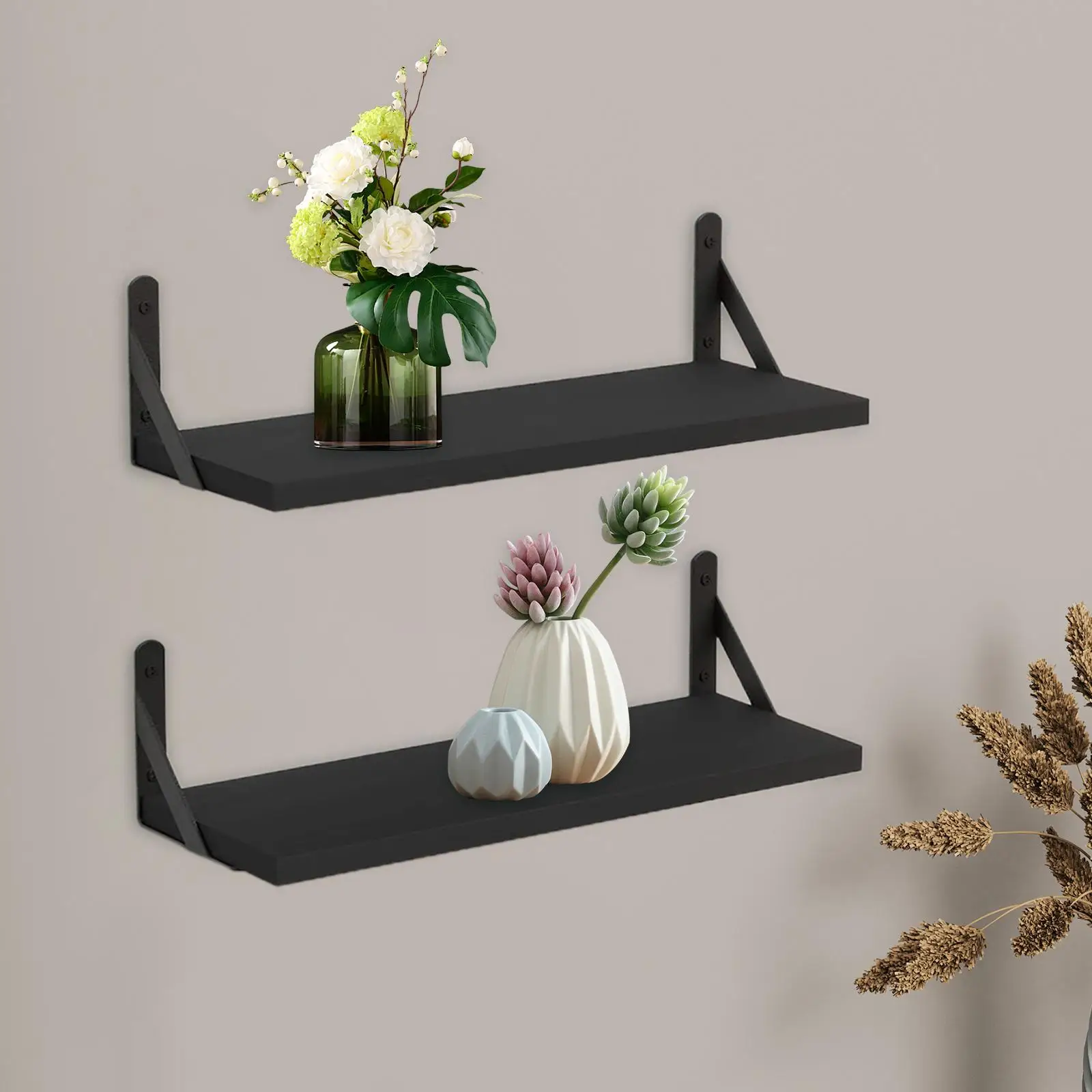2 Pieces Wall Floating Shelve Bookshelf Modern Wall Storage Shelf Organizer for Nursery Artworks Small Plants Books Office
