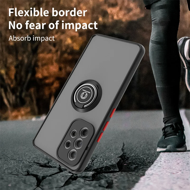 Shockproof Matte Armor Phone Case with Ring Magnetic Holder and Stand