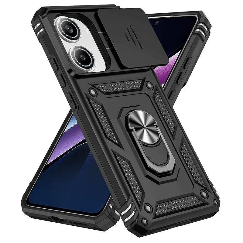 Armor  with Slide Lens Protector and Ring Stand - Durable Back Cover Case