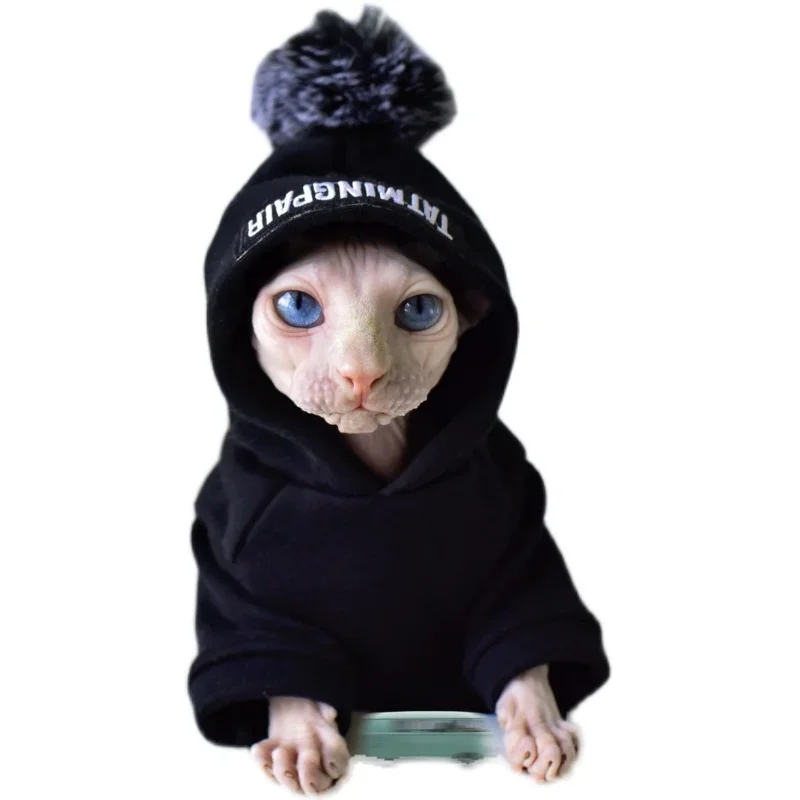 

Милый наряд Devon Rex с котенком, одежда с котом без волос, теплая одежда с сфинксом, одежда для кошек без волос, зимнее пальто с капюшоном для кош...