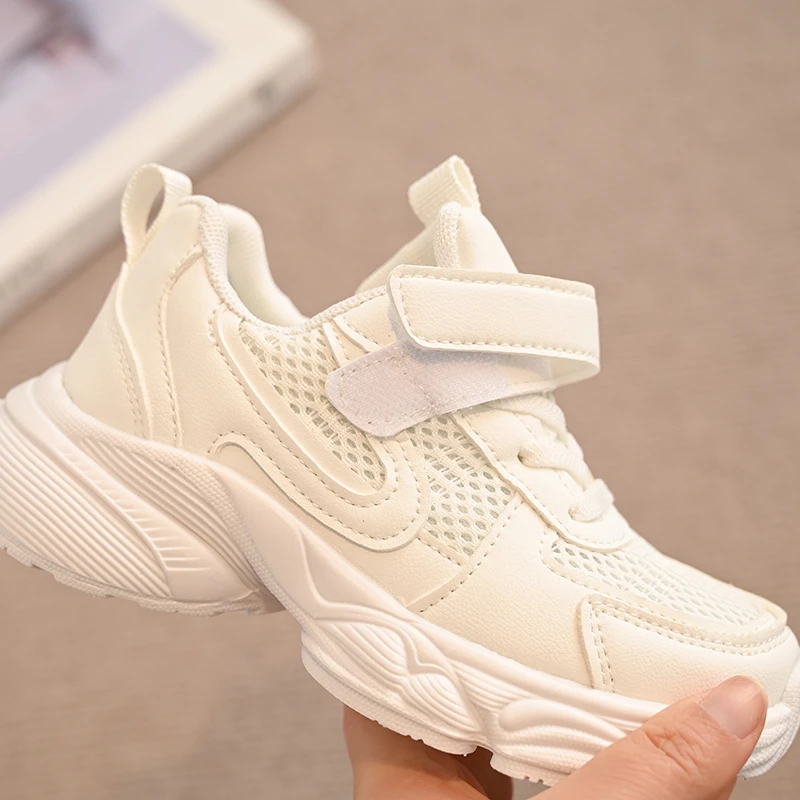 White Non Slip Air Mesh Kids Sneakers for School