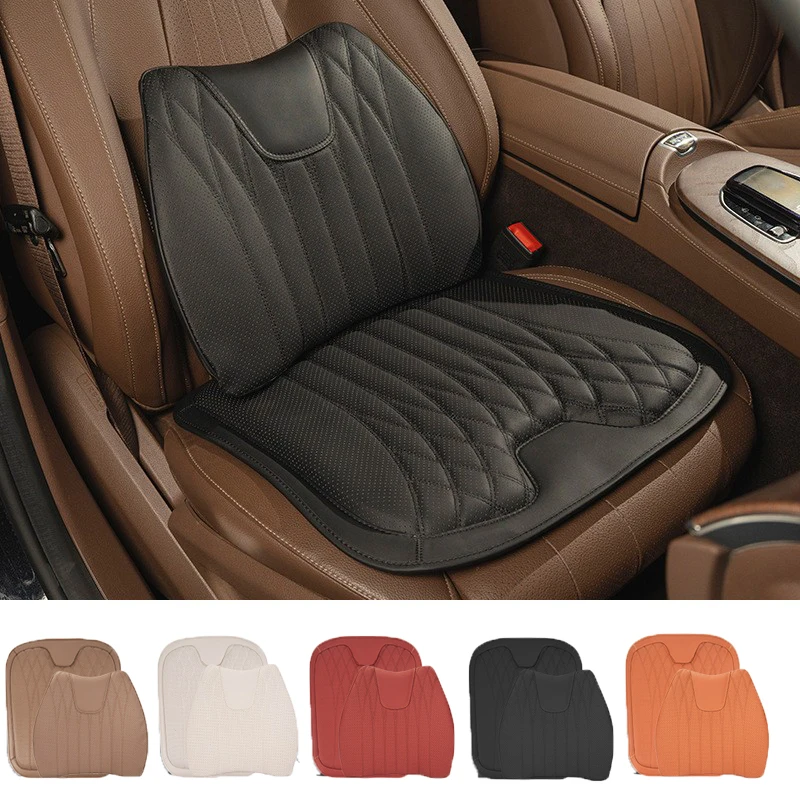 2023 New Car Seat Cushion Luxury Leather Waist Back Support Pillow  Breathable Non-slip Driver Seat Pad Universal Lumbar Pillow - AliExpress