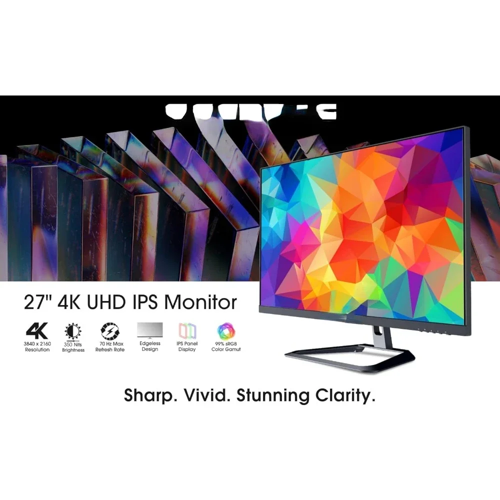 27" 3840 x 2160 UHD Monitor up to 70Hz DisplayPort HDMI 99% sRGB Build-in Speakers, Black