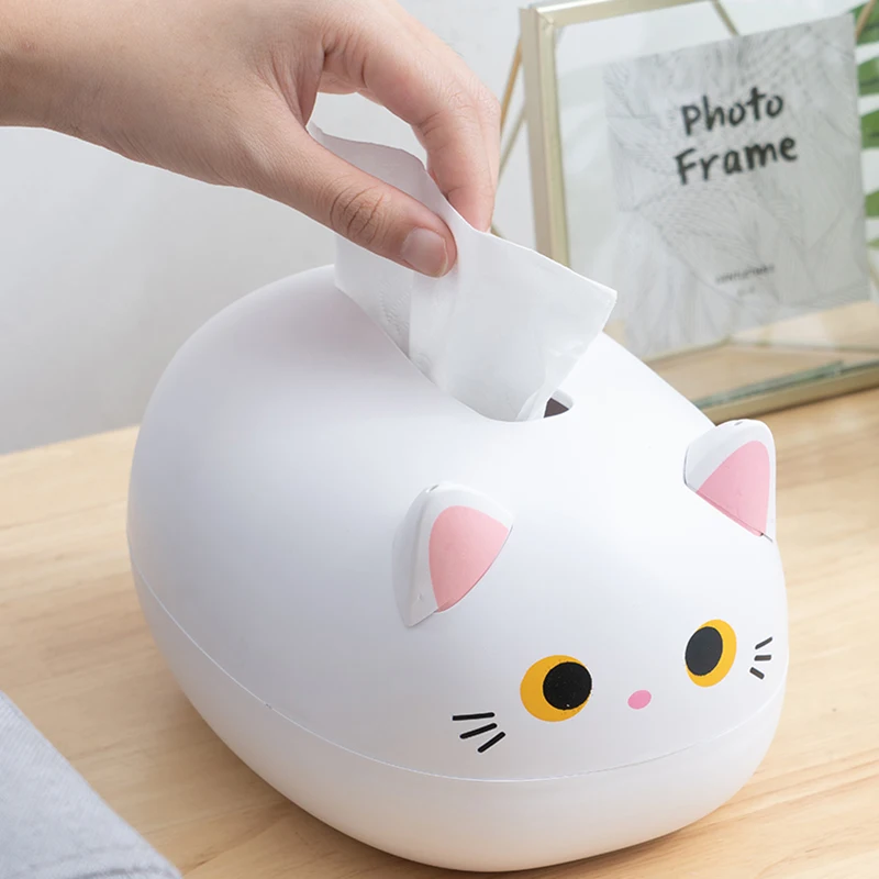 Tissue Box Toilet Paper Holder Kawaii Cat Kitchen Napkin Storage Wc Paper Container Desktop Nordic Style Home Decoration