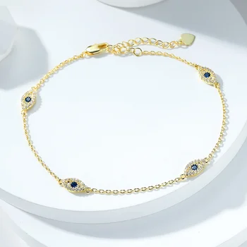 Blue Crystal White Zircon Evil Eye Chain Anklets For Women Vintage Gold Color Ankle Bracelet Summer Beach Anklet Fashion Jewelry