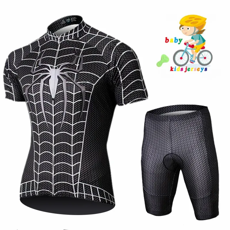Spider Cycling Jersey Set for Children, Short Sleeves, Cycling Clothing, Racing Sport Jersey, Boys and Girls, Bike Wear, New 4