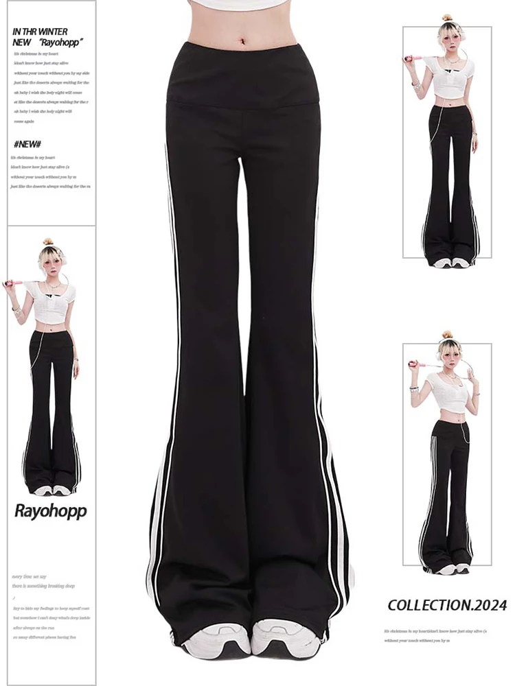 Women Low Waisted 2000s Sporty Sweat Pants Flare Pantalones