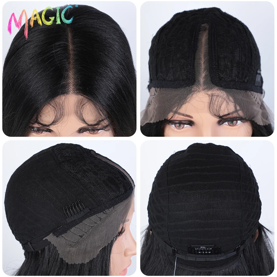 Magic Straight Synthetic Lace Front Wig 36 Inch Long Ombre Brown Red Blonde Hightlight Lace Frontal Wigs Cosplay Wig