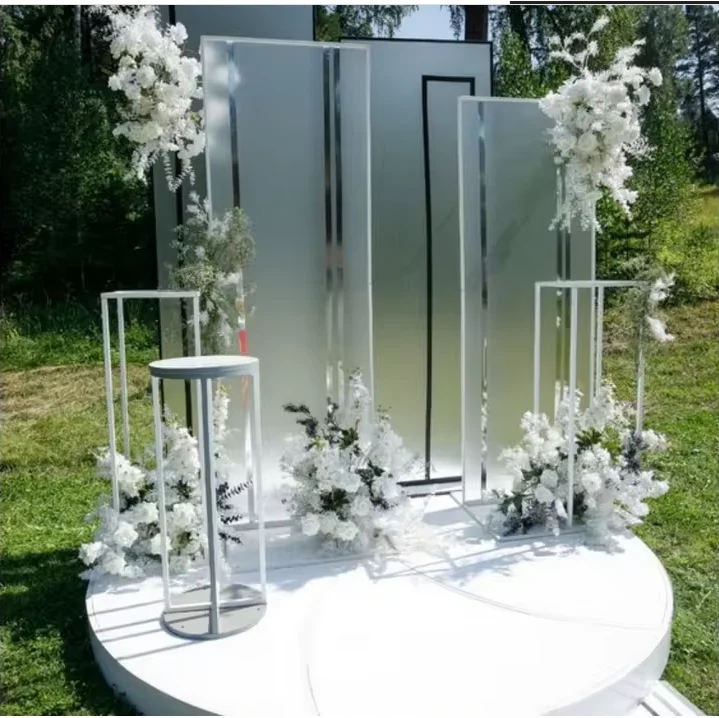 4 PCS Flower Arch Lace Cloth Arches Plinth Stand Wedding Props, Iron Geometric Sign Rack, Road Guides, Party Stage Decoration