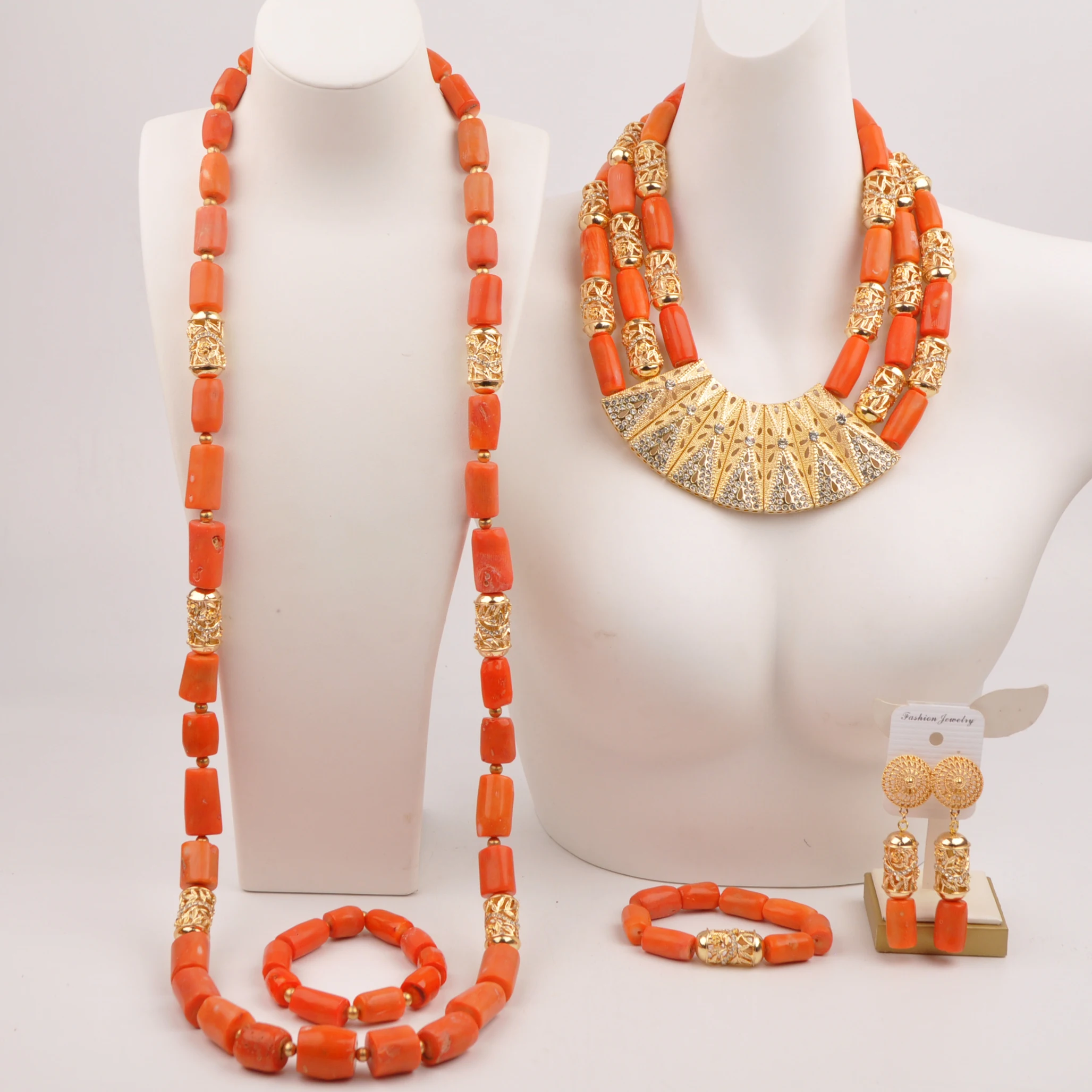 

Модный нигерийский оранжевый оригинальный коралловый комплект ювелирных изделий для пары, Африканские свадебные комплекты ювелирных изделий