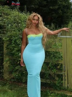 Weird Puss Lace Patchwork Dress Sleeveless Summer Chic Tube Splits Sheath Spaghetti Straps Coquette Sexy Stretch Maxi Vestidos 1