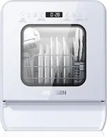 Portable Countertop Dishwasher with 5L Water Tank, Mini Dishwasher with 14.6” Ultra-Narrow Design, 9 Programs, 24H White 1