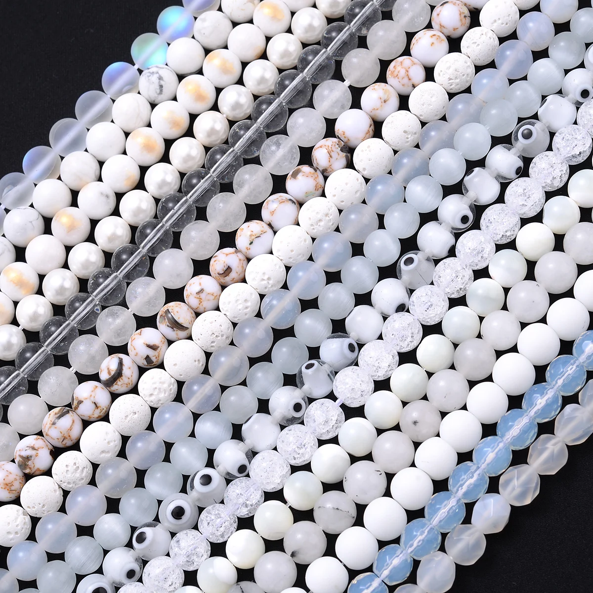 Natural White Agates Jades Lava Howlite Crystal Stone Beads Round Loose Spacer Beads For Jewelry Making DIY Bracelet Accessories 3
