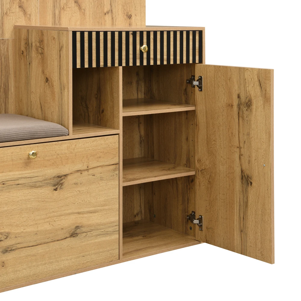Kleiderschrank-Set, Flur-Kleiderschrank mit Spiegel und Kissen, Flur-Kleiderschrank, Flur- und Bodenschrank-Paneele, Schuhschrank – Detail 11