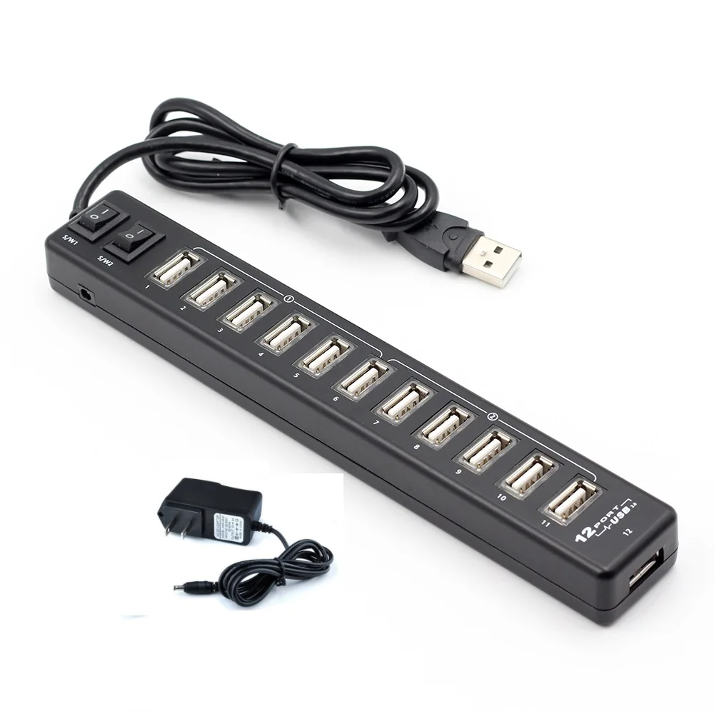 Multi Usb Splitter Switch com ue e Eua Power Adapter 12 Portas Usb 2.0 Hub Fit para Macbook Air Laptop pc Alta Qualidade