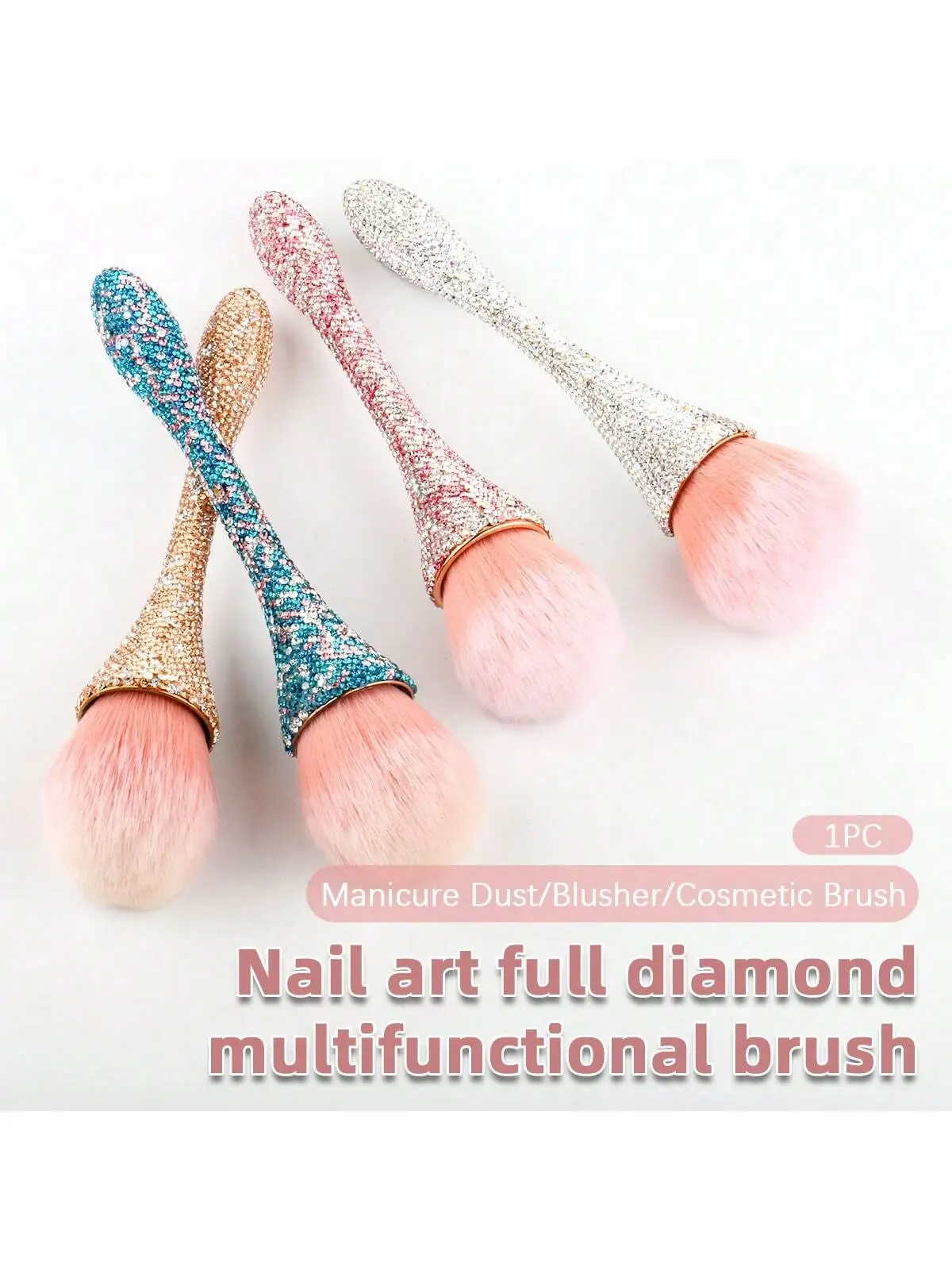 1pc Nail Dust Brush Rhinestone Bling Handle White For Acrylic Nail Art Cleaning Brush Manicure Tool 2