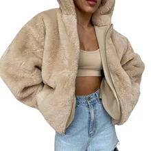 

Women's Full Zip Up Fluffy Hoodie Fleece Jacket Oversized Outerwear Coat with Pockets