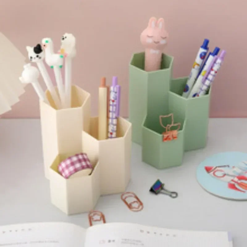 Pen Holder Desk Organizer Pen and Brush Holder Desk Storage Rack Simple Transparent Frosted Honeycomb Pen Holder Large Capacity Multi-functional Desk Stationery Storage Box Office Accessories