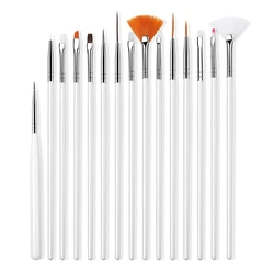 15-Piece Nail Art Brush Set for Creative Manicure Design (Pen-15 White)