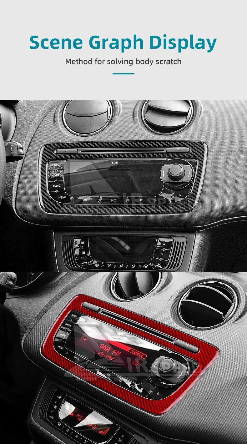 For Seat Ibiza 6j 2009 2010 2011 2012 2013 2014 Real Soft Carbon Fiber Sticker LHD RHD Car Center Console CD Frame Panel Trim