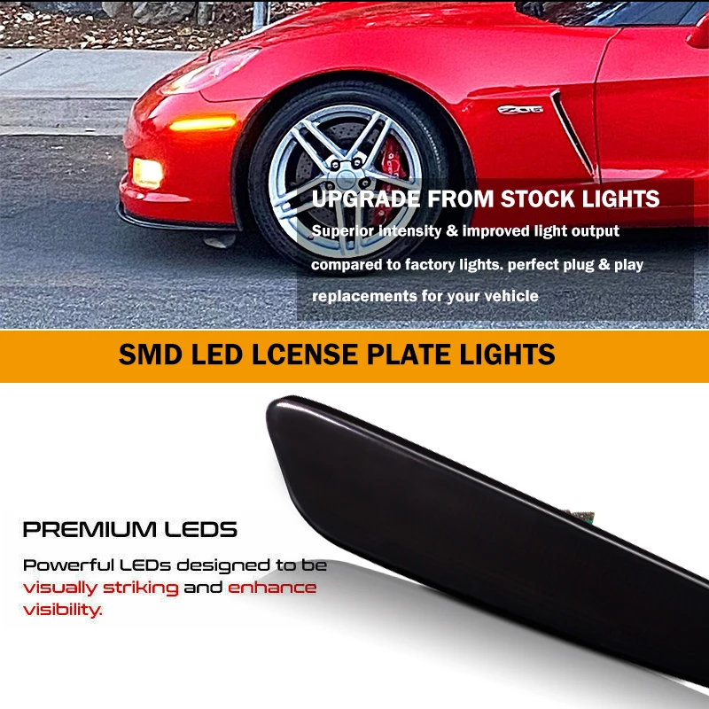 Kit Luci Laterali A LED Per Corvette C6 2005-2013 – Fumè, Ambra Anteriore E Rossa Posteriore, Fanalini Indicatori Di Direzione