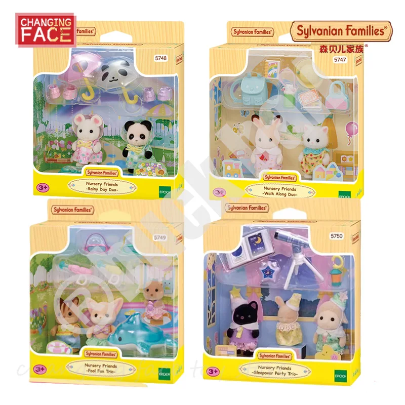 

Original Sylvanian Families Nursery Friends Figure Kawaii Kindergarten Baby Raincoat Starry Sky Sylvanian Doll Forest Family To