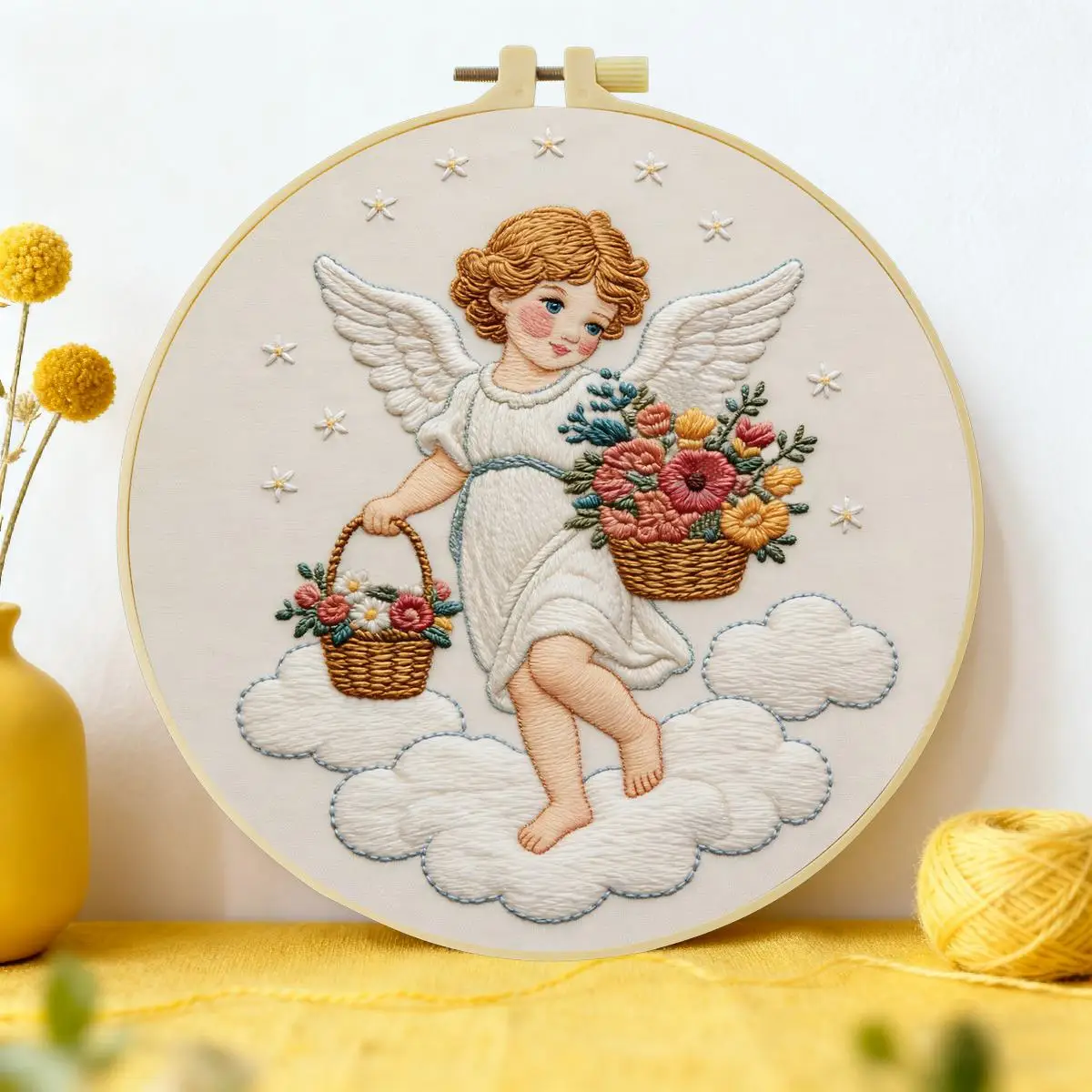 1 Stück 20X20CM/15X15CM 7,87/6,3 Zoll Fußball-Blumen-Stickerei-Starter-Kit DIY-Stickerei-Set Handarbeiten Malerei