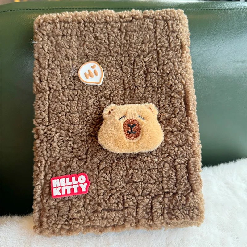 Capybara Plush Refillable Notebook-Fluffy Ring Binder Journal with Stickers, Kawaii Animal Diary for School Office Gift