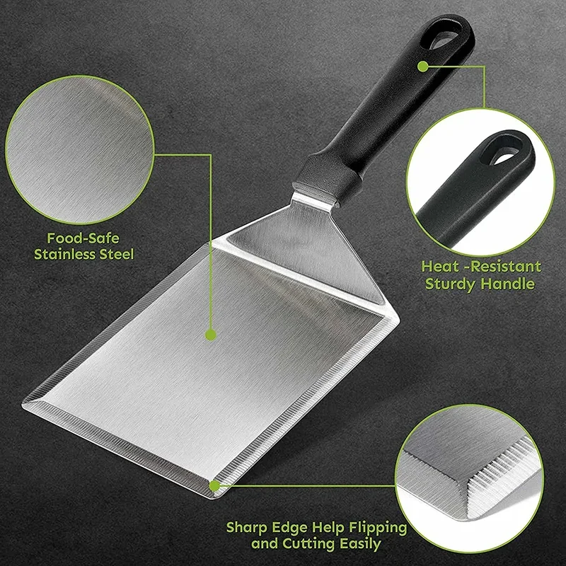 Stainless Steel Large Grill Spatula with Cutting Edges, Kitchen Griddle Accessories, Pancake Burger Turner Scraper Tool for BBQ