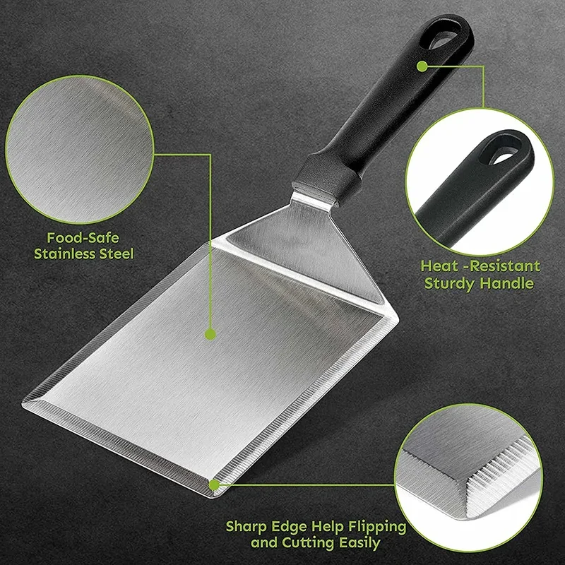 Stainless Steel Large Grill Spatula Cutting Edges Kitchen Griddle Accessories Pancake Burger Turner Scraper Tool BBQ