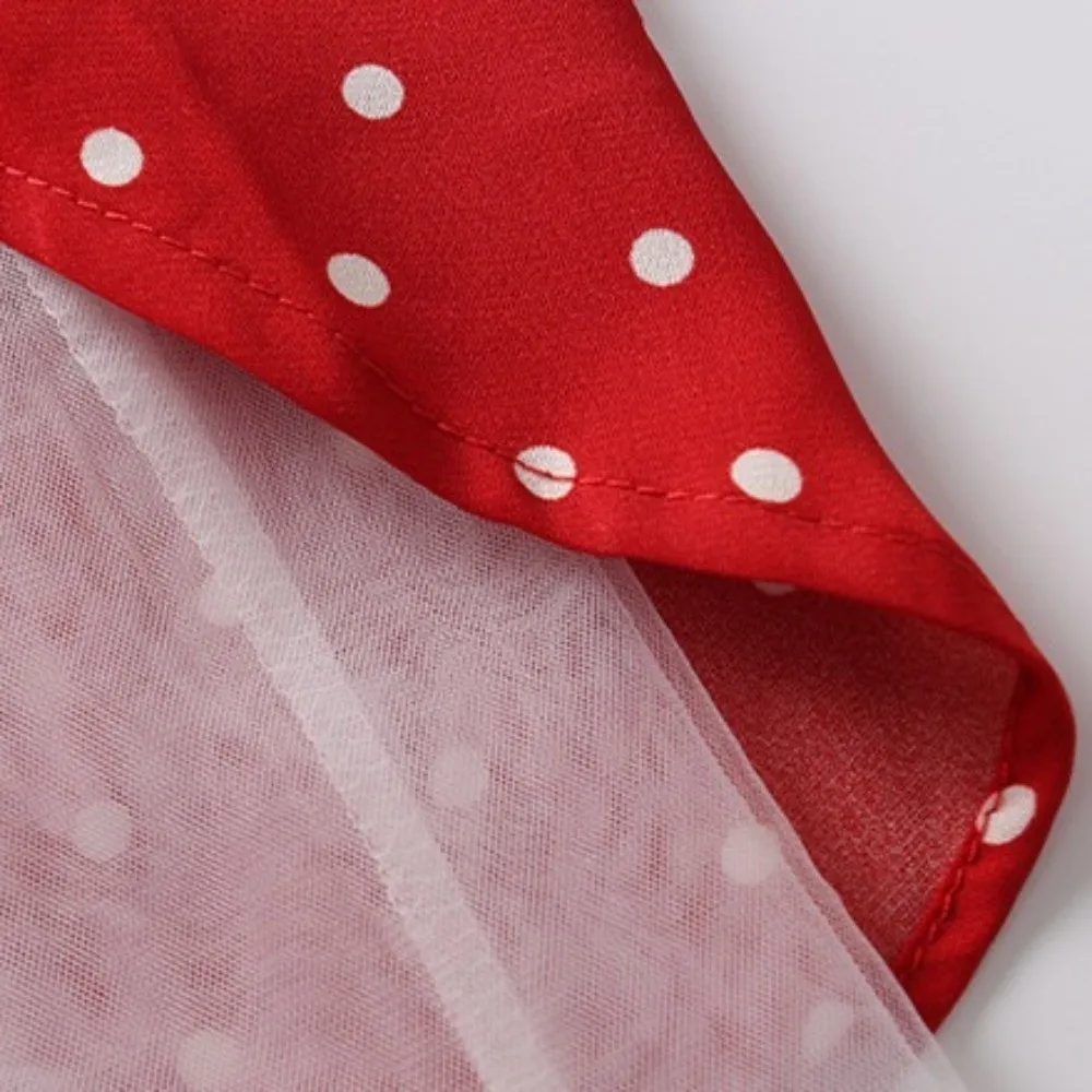 Red Polka Dot Kids Ruffles Dot Dress Ruffled Sleeveless Long Girls Suspenders Skirt Camisole Top Loose Children Red Dress Party