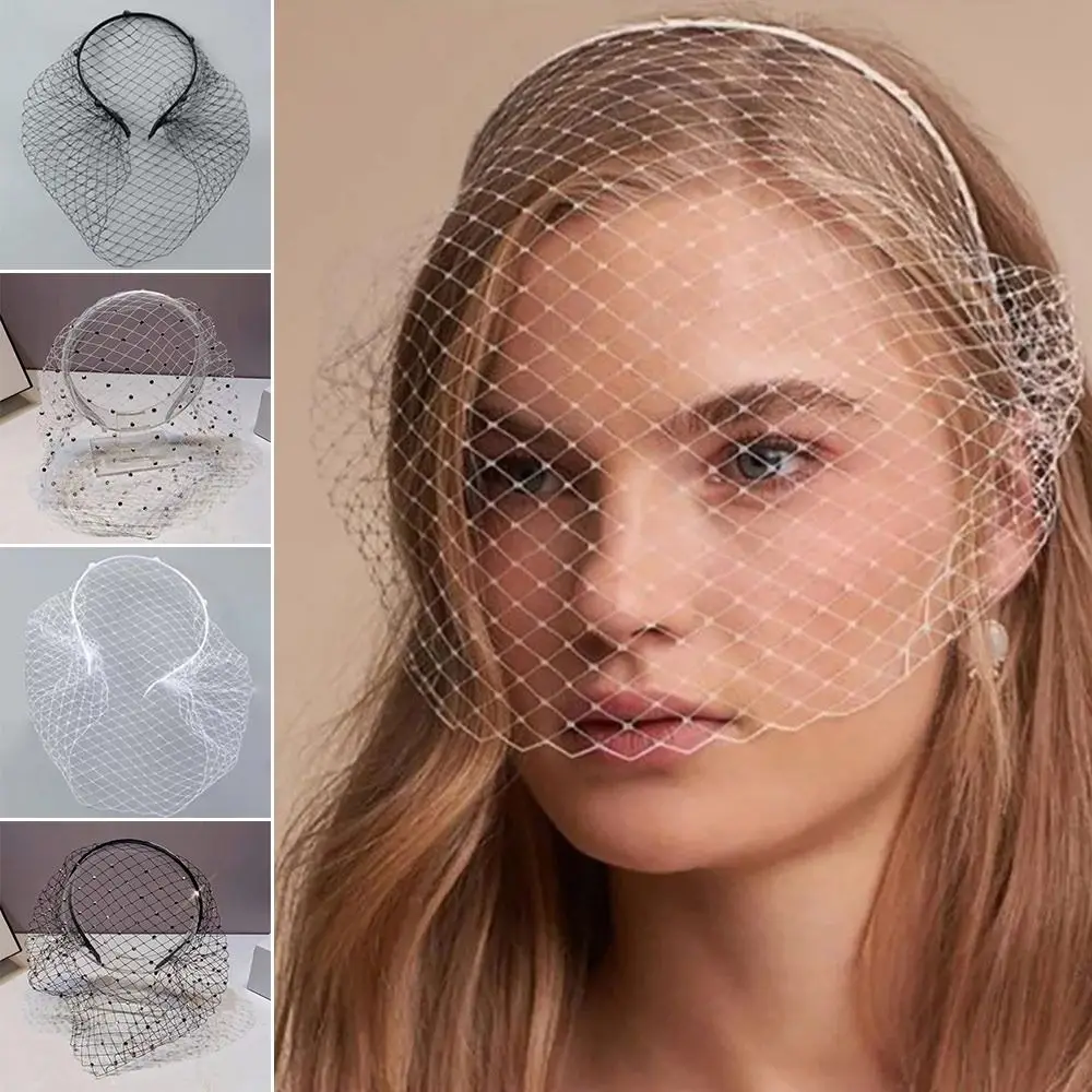 Retro Eleganter Vogelkäfigschleier Weiß Schwarz Stirnband Schleier für Bräute Abdeckung Gesichtsnetz Maske Haarschmuck Frauen Mädchen Hochzeit Kopfbedeckung – Detail 2