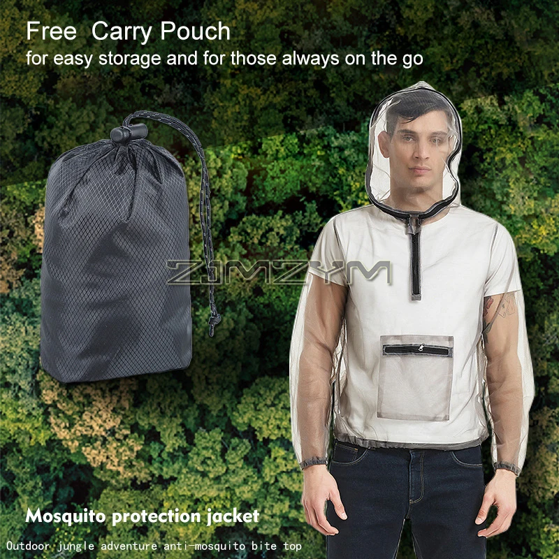지퍼 포켓이 있는 모기 메쉬 재킷, 후드 얼굴 목 메쉬 보호, 남성 여성 야외 낚시 하이킹 캠핑