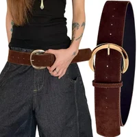 Fashion Suede Leather Wide Belt Hot Girls Vintage Chamois Leather Luxury Design Harajuku Gothic Pin Buckle Waistband Accessories - Image 2