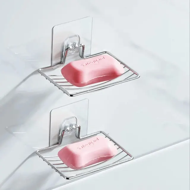Porte-savon en acier inoxydable, boîte à savon légère, étagère de luxe, sans poinçon, sans clous, salle de bains, vidange monocouche, tenture murale, 1 pièce 3