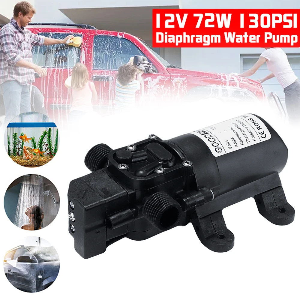 ปั๊มน้ำไดอะแฟรมอัตโนมัติ 6 ลิตร/นาที DC12V 72W 130PSI ปั๊มน้ำแรงดันสูงขนาดเล็ก ปลอดภัย ปั๊มดูดน้ำเองได้ สำหรับการเกษตร 1