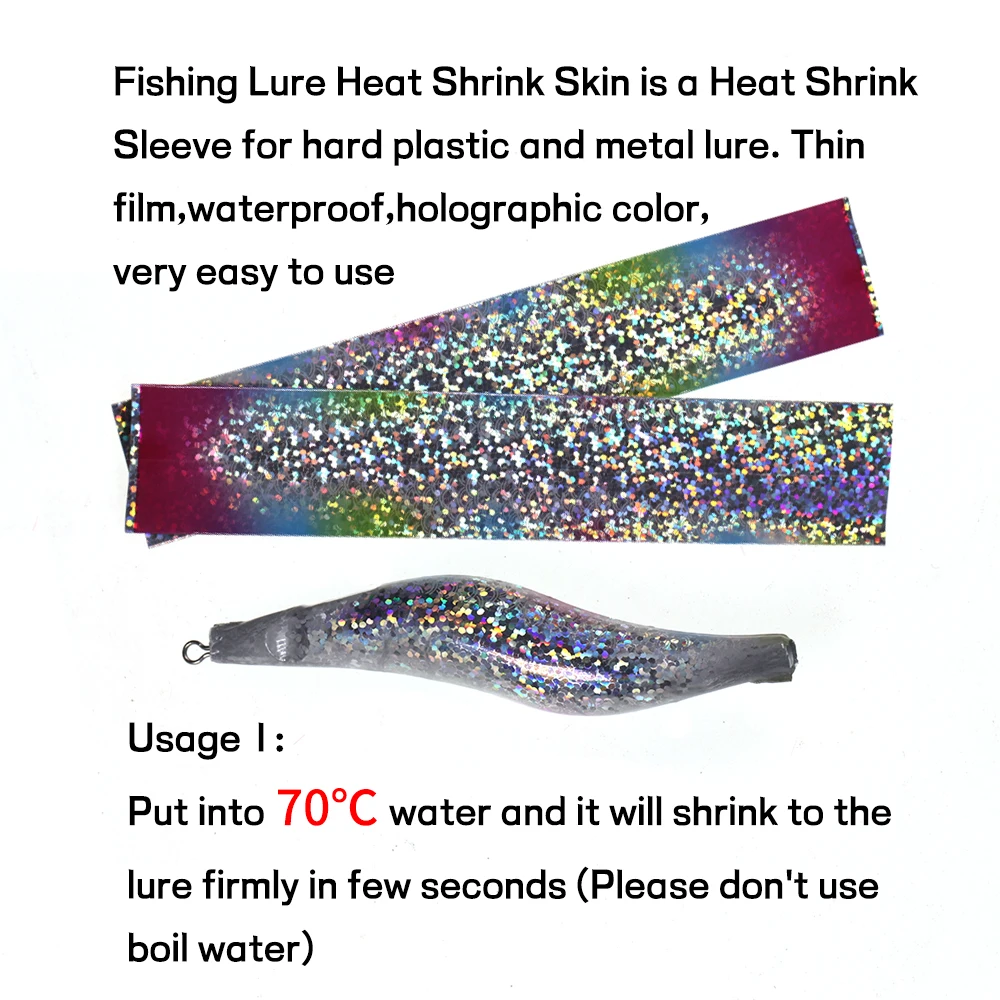Elllv 3*15cm Holographic Heat Shrink Film Sleeve Fishing Lure Heat Shrink  Skin Material for Hard Popper Minnow Metal Jig