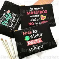 Best Teacher In The Word Spanish Print Pencil Bag School Stationery Supplies Storage Bags Travel Makeup Bag Toiletry Pouch Gifts 1