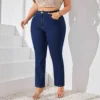 Elastic Straight Leg Pure Color Jeans Casual Slimming Large Size Cotton Denim Spring Autumn Wear Casual Versatile Ankle Pants