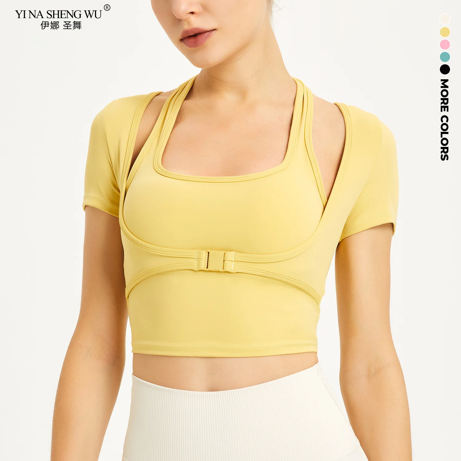 

Sexy Fitness Tops Women Gym Workout Shockproof Top Short Sleeve Sports Tops Seamless Running Sports Shirt Activewear Yoga Top