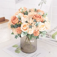 Artificial Flowers Silk Peony Hydrangea For Living Room Home Decoration Wedding Bride Bouquet Rose Fake Plants Table Accessories 5