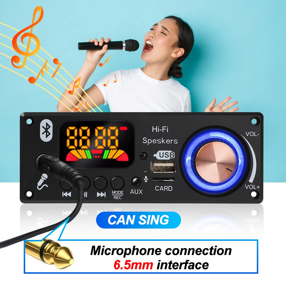 스테레오 앰프 블루투스 5.0 MP3 디코더 보드, 160W Mp3 오디오 플레이어, 자동차 FM 라디오 모듈, TF USB 마이크 레코드 통화, 2*80W, 8-24V