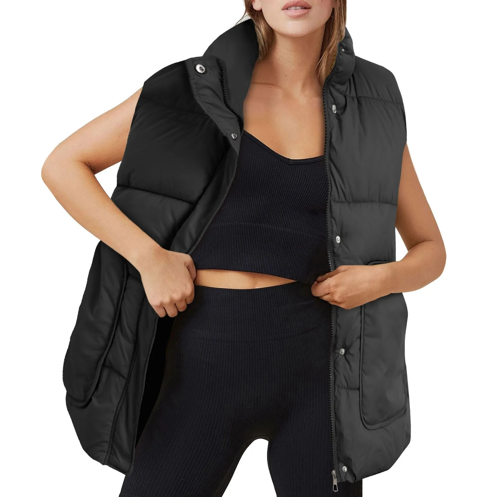 

Women Warm Cotton Padded Jacket Puffer Vests Autumn Winter Thicken Coat Sleeveless Parkas Jackets Waistcoat Loose Lady Vest Coat