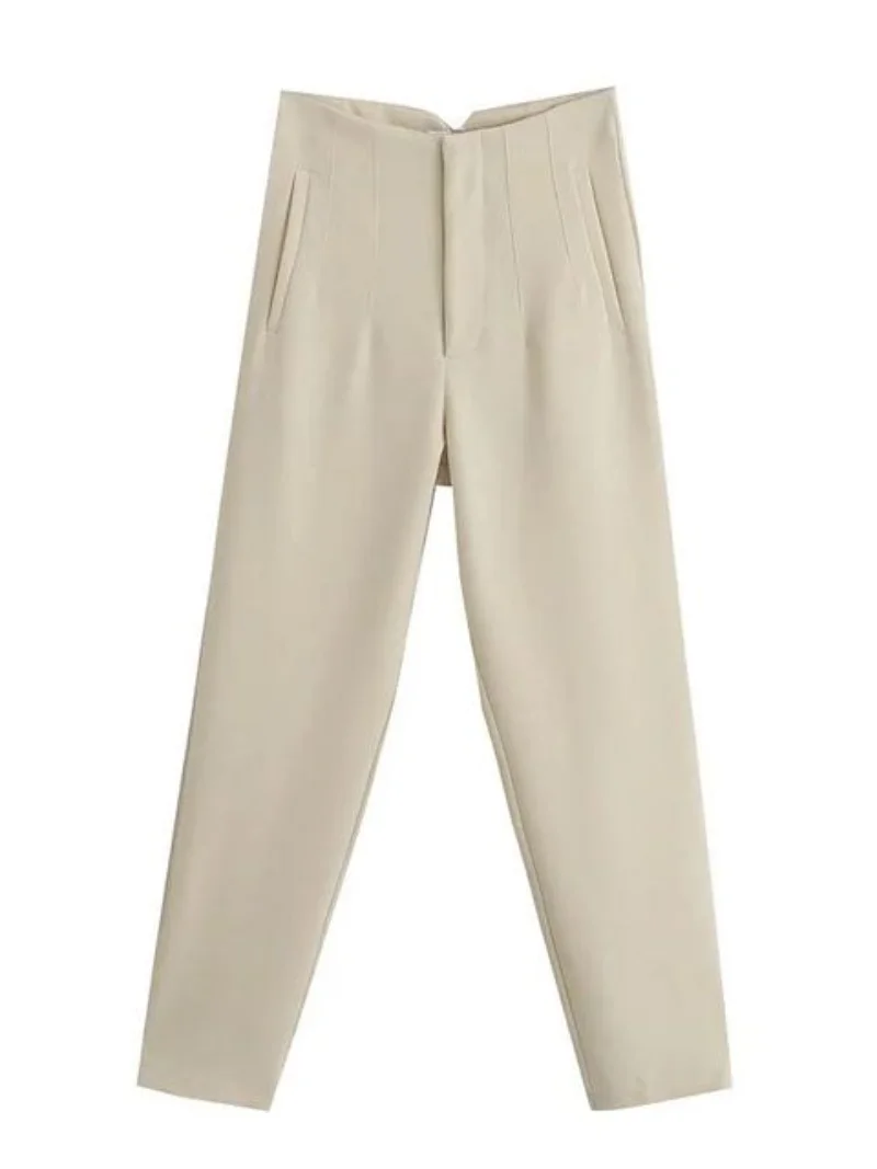 Women Light Blue Chic Fashion Office Wear Straight Pants Vintage High Waist Zipper Fly Female Trousers Fashion 2023 Clothes