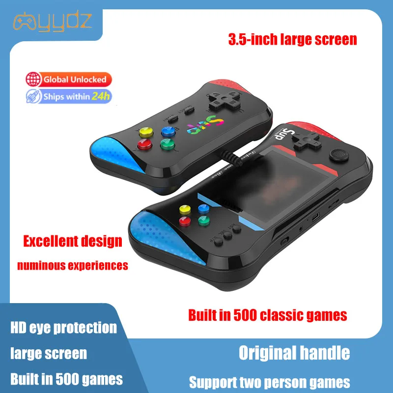 

Портативная игровая консоль Sup со встроенными 500 играми, Классическая портативная мини-консоль в ретро стиле для детей, двойной экран 4K HD 3,5 дюйма